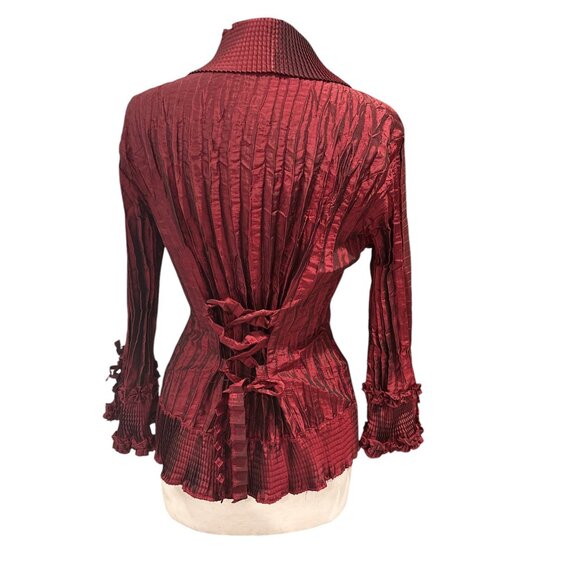 Agara Womens Pleated Button-Up Blouse With Ruffled Cuffs - Medium Elegant Burgun - Picture 4 of 9